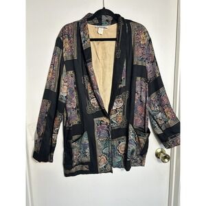 Vintage 90s Kensington Square Floral Tapestry Jacket Rayon Blazer Made in USA L